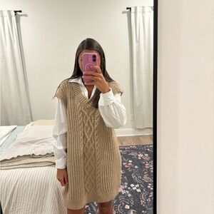 River Island Cable Knit Hybrid Shirt Dress in Beige